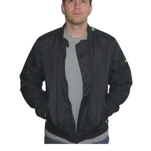 Firstgear Mens Large Black Motorcycle Liner Jacket Full Zip Lime Green Accents